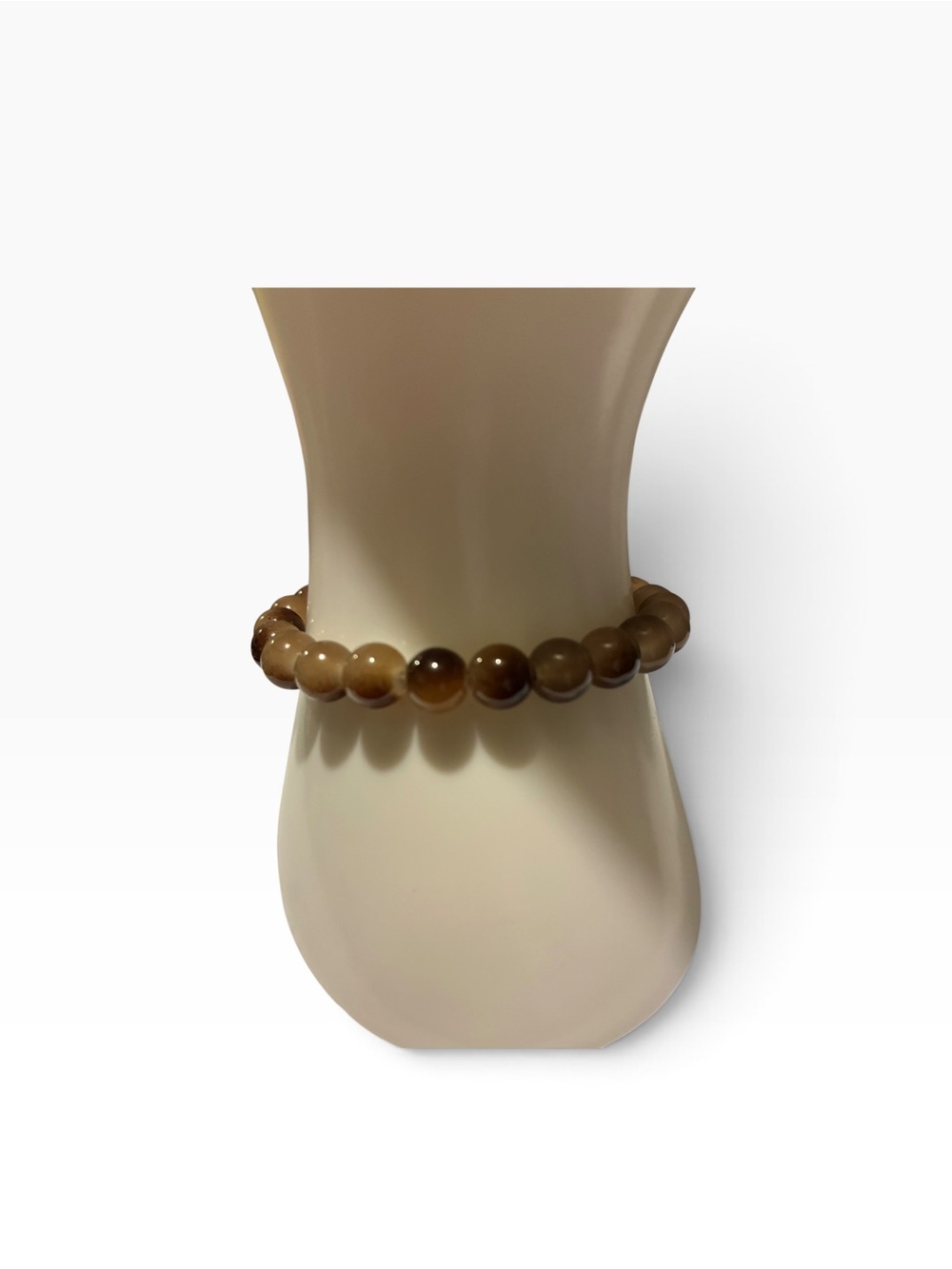 Brown Agate Bead Stretch Bracelet - Polished Semi-Precious Stone New Without Tag